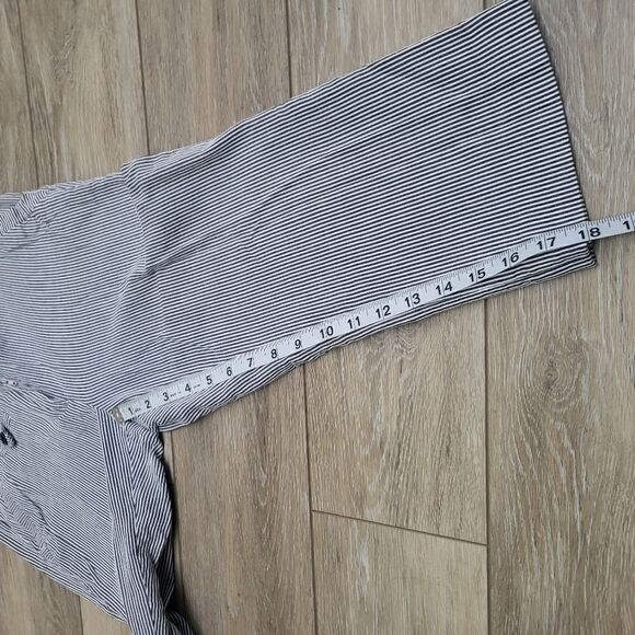 Larry Levine Petite short pants / capris blue and white vertical mini striped 4p - Picture 11 of 11